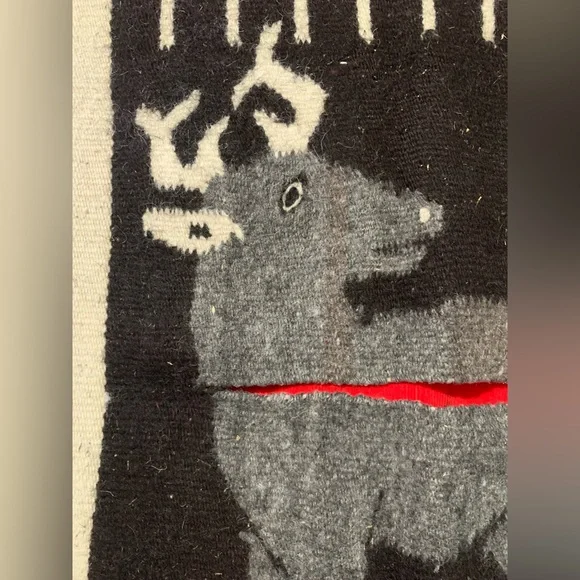 Vintage Peruvian Reindeer Alpaca Wool Small Rug